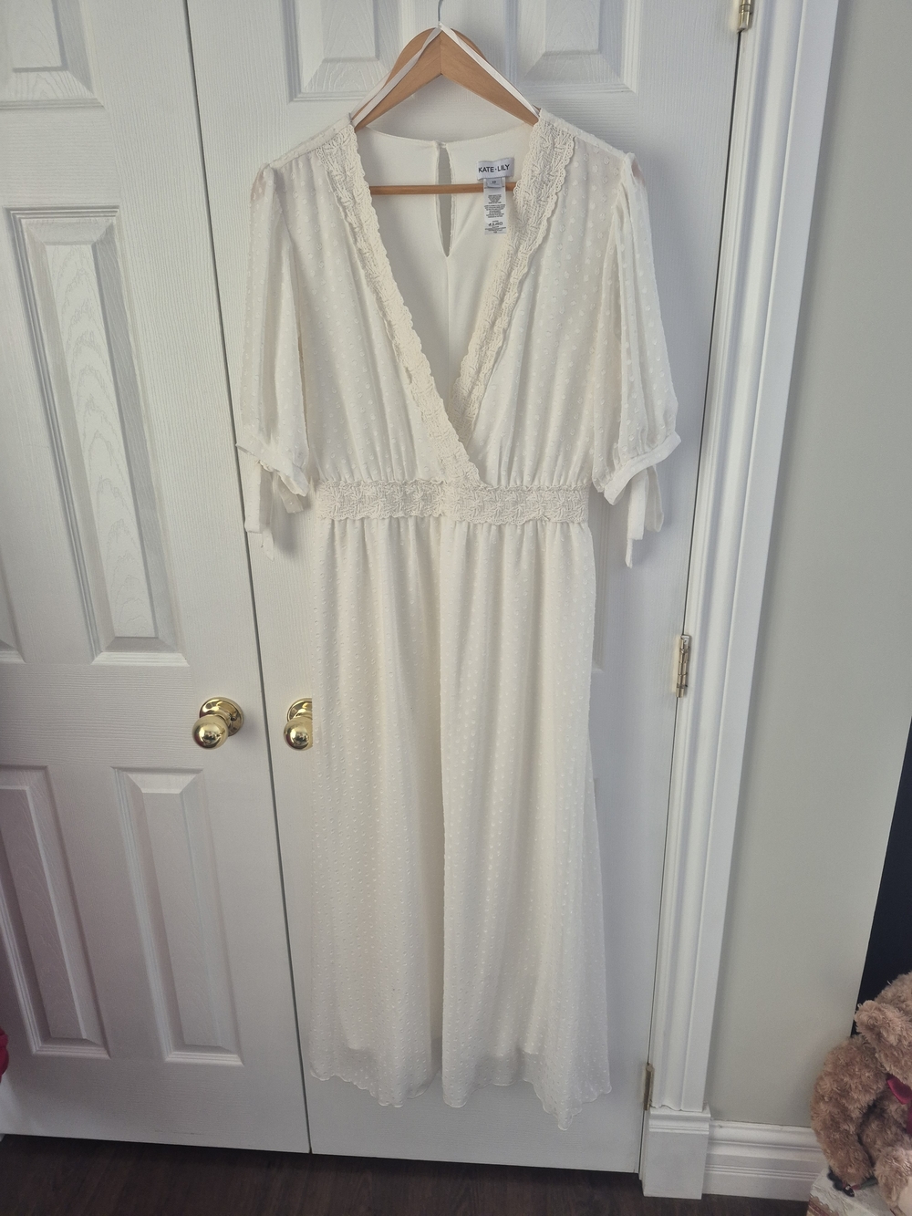 Kate & Lilly Cream Swiss Dot Lace Midi Dress Romantic Boho  Sz 12 - Picture 5 of 10
